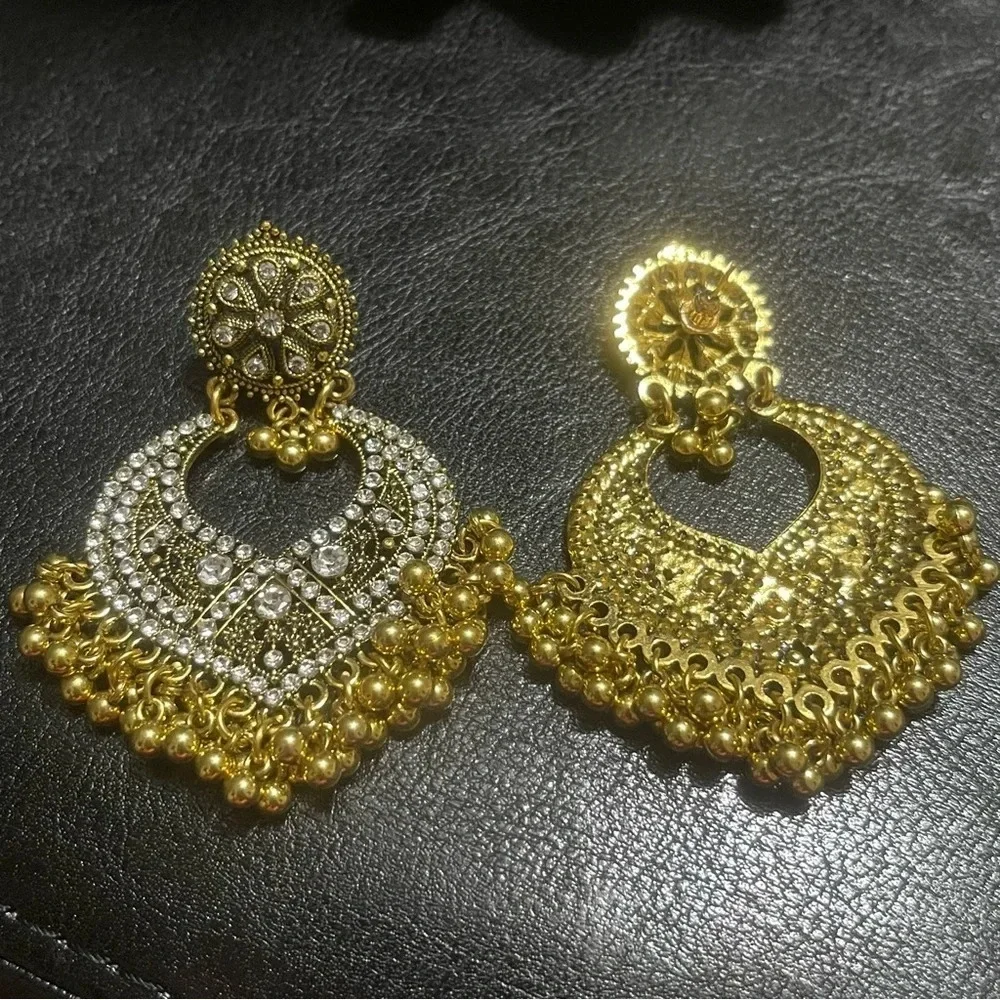 New! Ethnic Gold Earrings Trendy Women Girl Stylish Pakistani Indian Jewellery - Picture 3 of 6